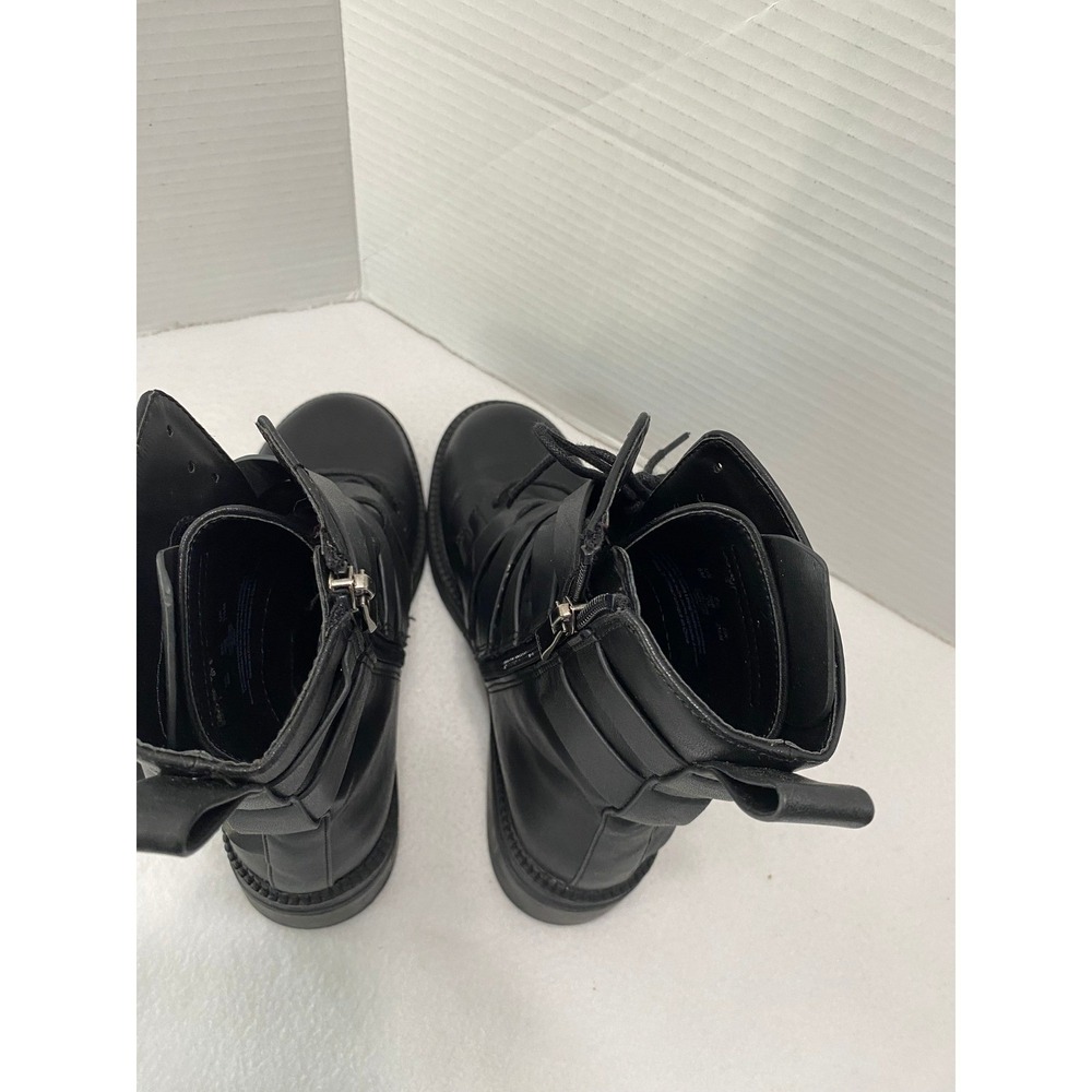 DKNY Combat Boots Women 6M Black Multi-Strap Buckle Moto Side Zip Lace Up Buckle - Picture 9 of 14